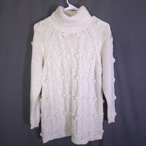 Boundary Waters Vtg Cowl Neck‎ Cable Knit Bobble Sweater Ivory Size S 80s 90s